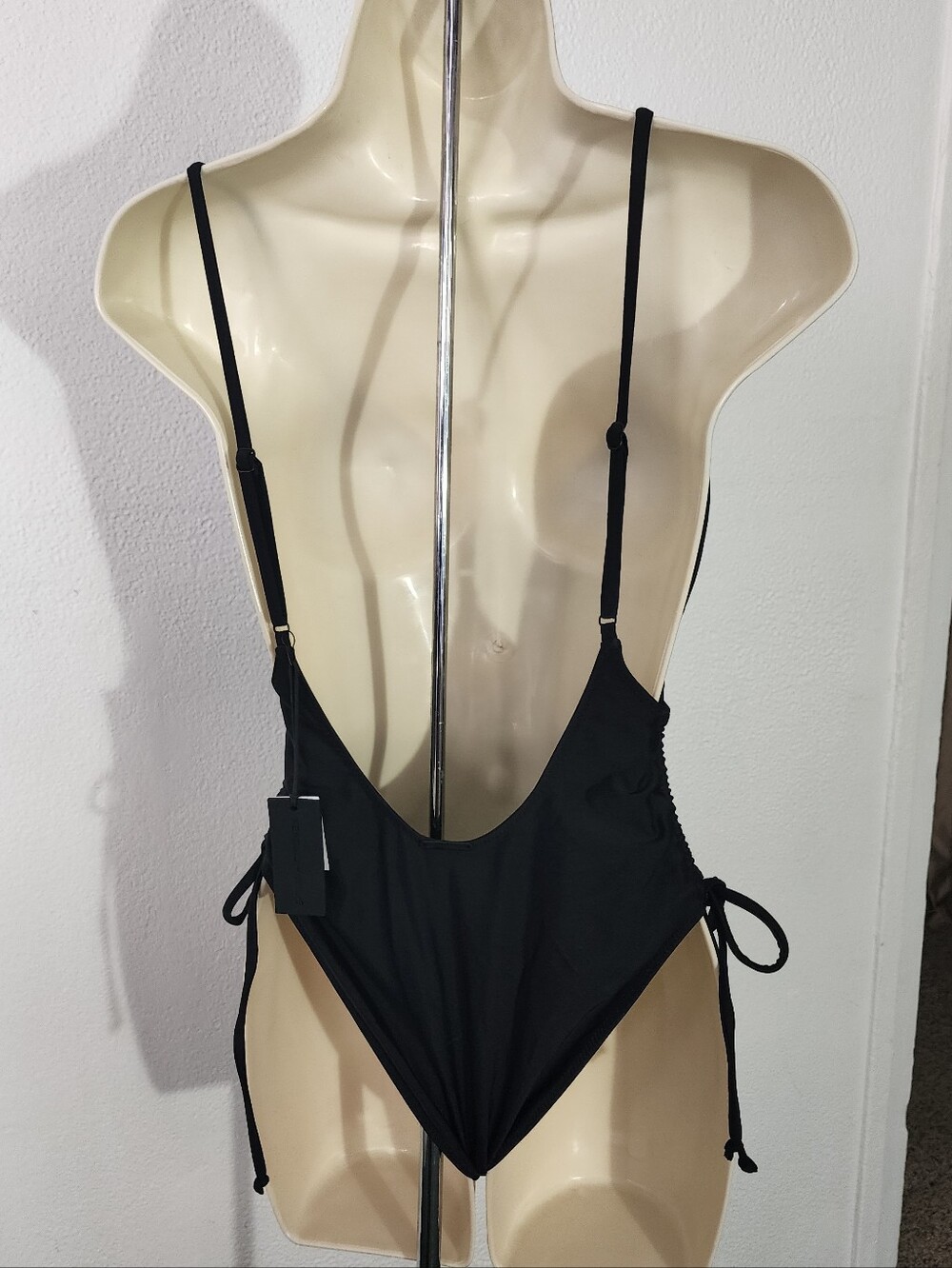 Kendall + Kylie Swimsuit One Piece Highcut String Tie Sides Black Size S - Picture 9 of 13